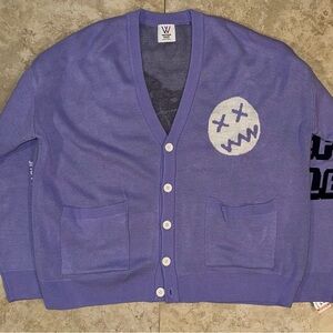 Men's Purple Cardigan Sweater with Graphic Design